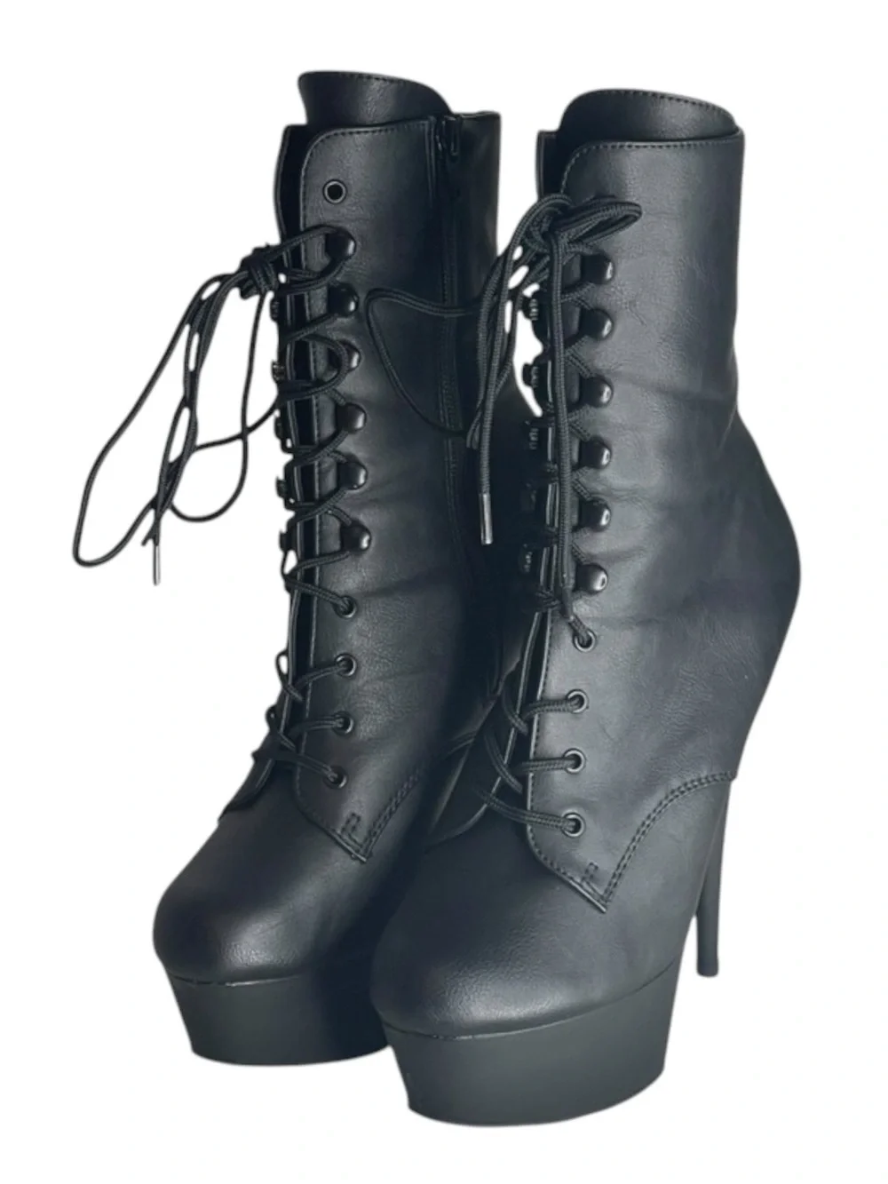 new Pleaser 𖤐 Delight 1020 Platform Stiletto Lace Up Boot 𖤐 Black Faux Leather